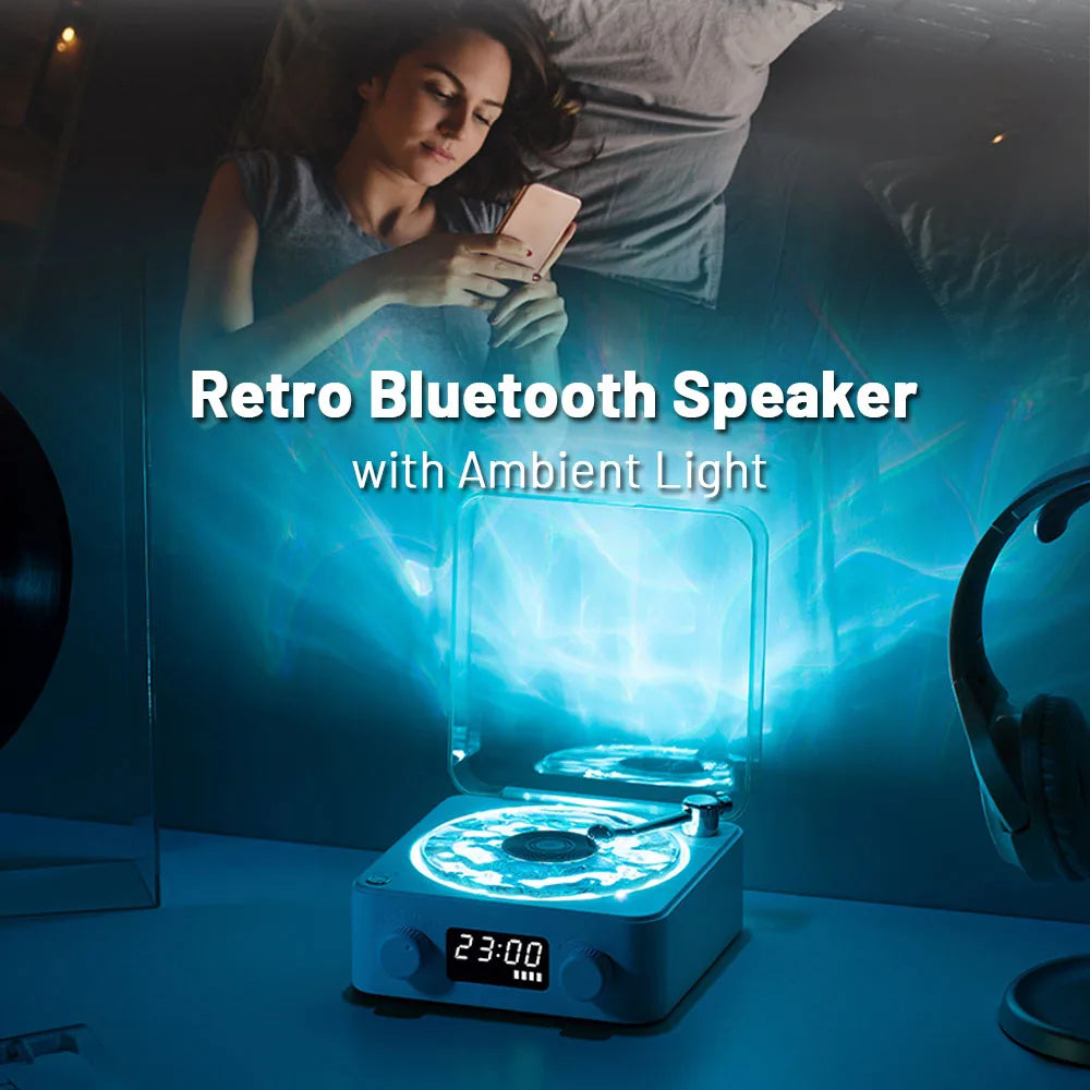 Retro Bluetooth Turntable Speaker with RGB Projection